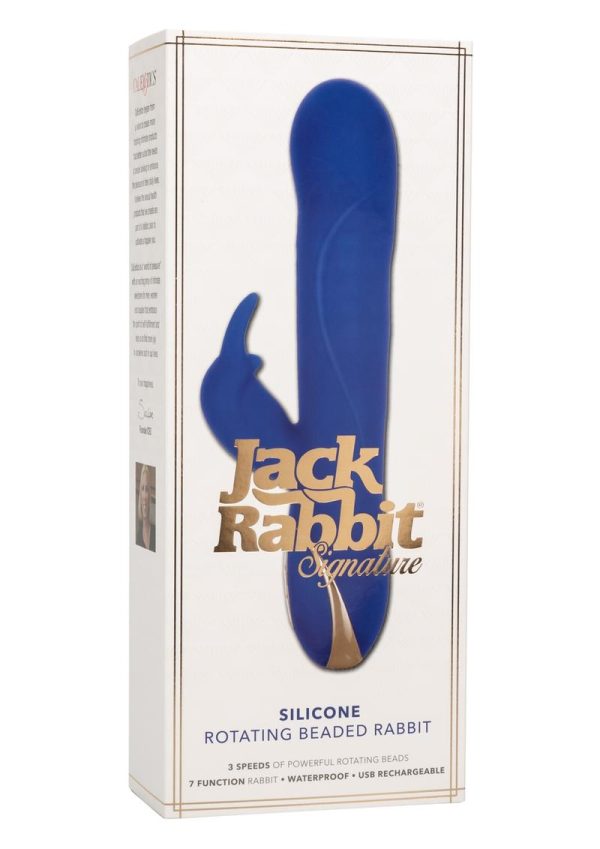 Jack Rabbit Signature Silicone Rotating Beaded Rabbit Vibrator Multi Function USB Rechargeable - Blue
