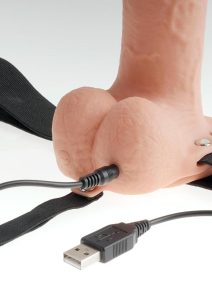 Fetish Fantasy Series Hollow Rechargeable Strap-On Dildo with Balls and Harness 9in - Vanilla