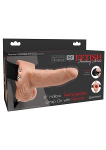 Fetish Fantasy Series Rechargeable Hollow Strap-On Dildo with Balls and Harness with Remote Control 6in - Vanilla