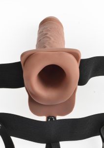 Fetish Fantasy Series Rechargeable Hollow Strap-On Dildo with Balls and Harness with Remote Control 7in - Caramel