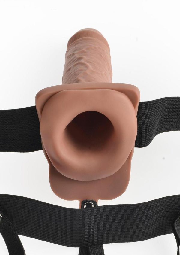 Fetish Fantasy Series Rechargeable Hollow Strap-On Dildo with Balls and Harness with Remote Control 7in - Caramel