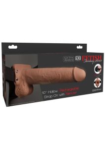 Fetish Fantasy Series Rechargeable Hollow Strap-on Dildo with Balls and Harness with Remote Control 10in - Caramel