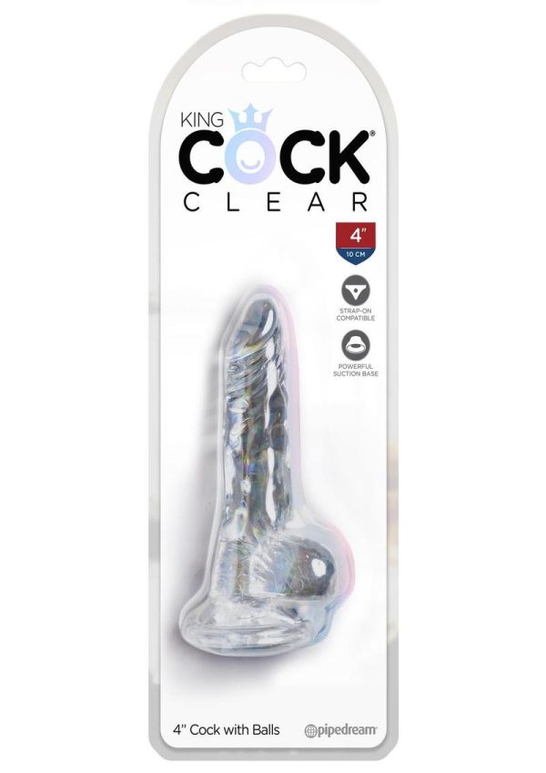 King Cock Clear Dildo with Balls 4in - Clear