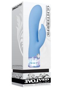 Glitteriffic Rechargeable Silicone Light-Up Rabbit Vibrator - Aqua