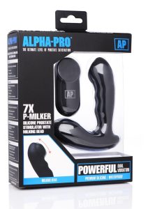 Alpha-Pro P-Milker Silicone Prostate Stimulator with Milking Bead and Remote Control - Black