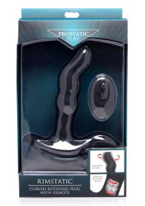 Prostatic Play Curved Rotating Silicone Prostate Plug with Remote Control - Black