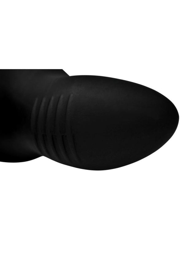 Prostatic Play Curved Rotating Silicone Prostate Plug with Remote Control - Black