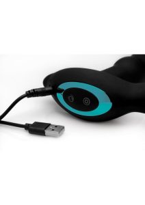 Prostatic Play Curved Rotating Silicone Prostate Plug with Remote Control - Black