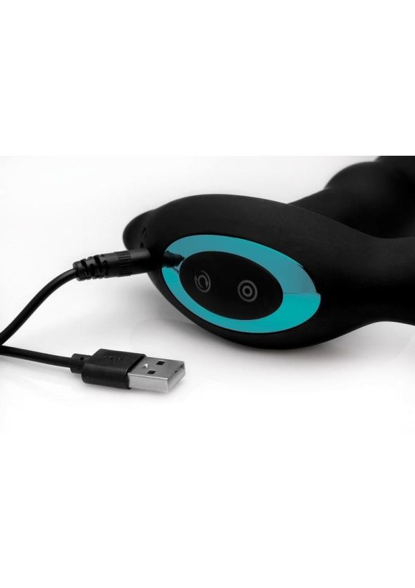 Prostatic Play Curved Rotating Silicone Prostate Plug with Remote Control - Black