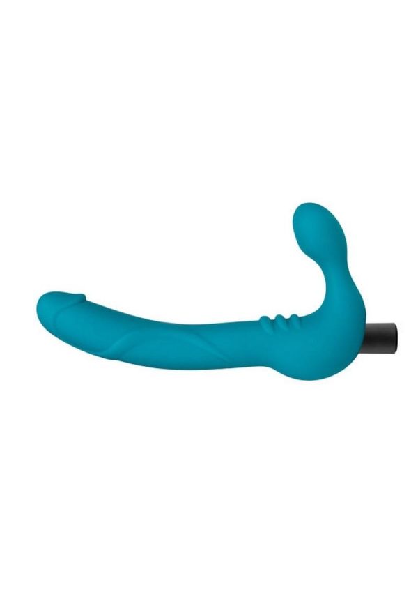 Temptasia Luna Strapless Silicone Vibrating Dildo with Rechargeable Bullet  9in - Teal