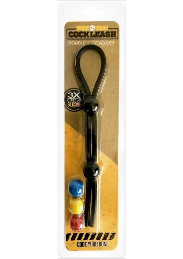 Boneyard Double Slide Cock Leash 3X Stretch Silicone Cock Tie - Black and Multicolor