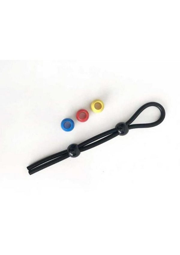 Boneyard Double Slide Cock Leash 3X Stretch Silicone Cock Tie - Black and Multicolor
