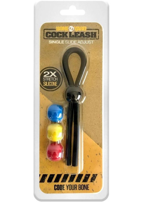 Boneyard Single Slide Cock Leash 2X Stretch Silicone Cock Tie - Black and Multicolor