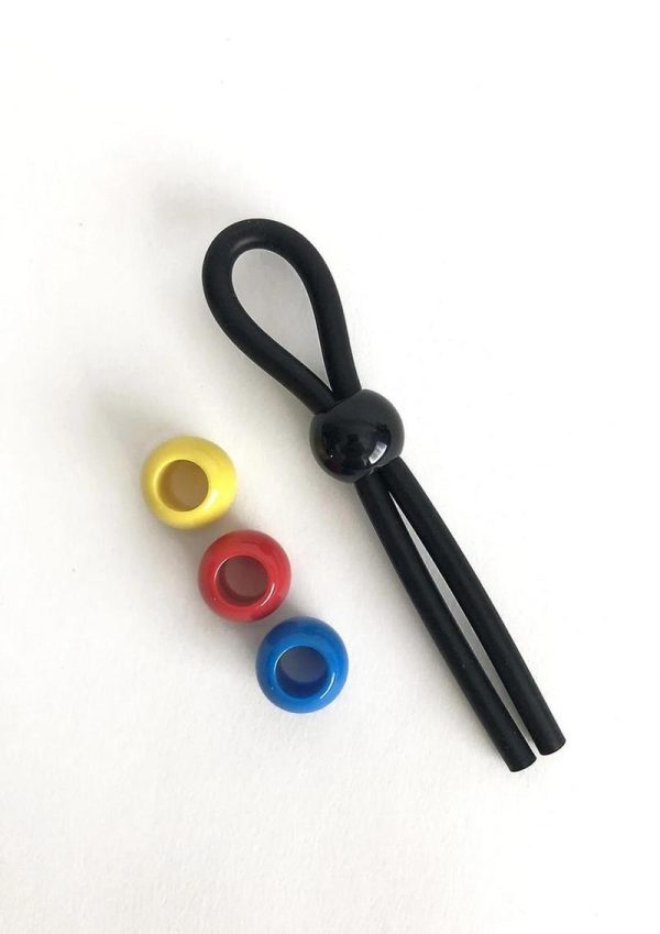 Boneyard Single Slide Cock Leash 2X Stretch Silicone Cock Tie - Black and Multicolor