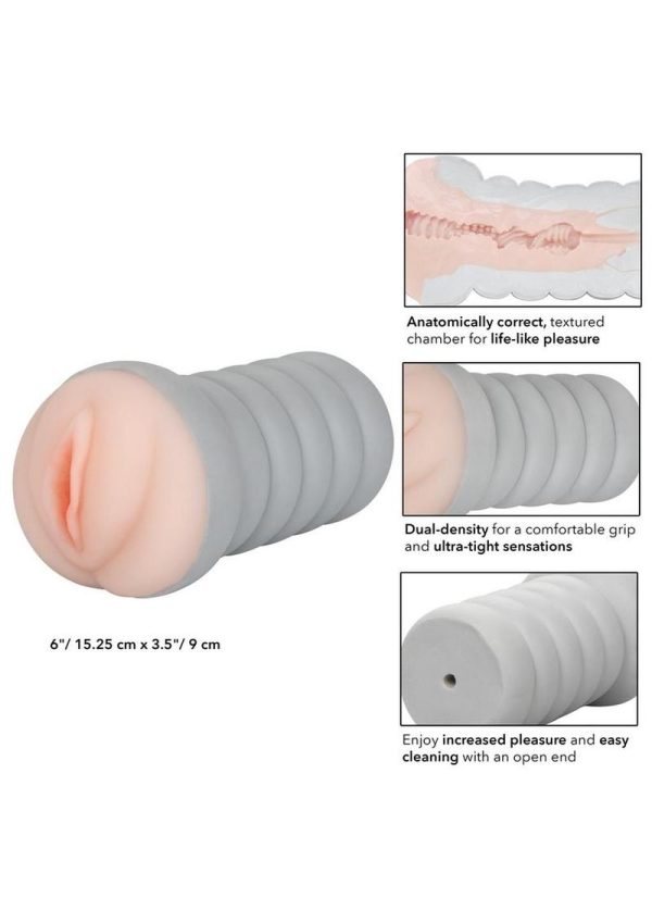 Ribbed Gripper Dual Density Textured Masturbator - Pussy - Vanilla