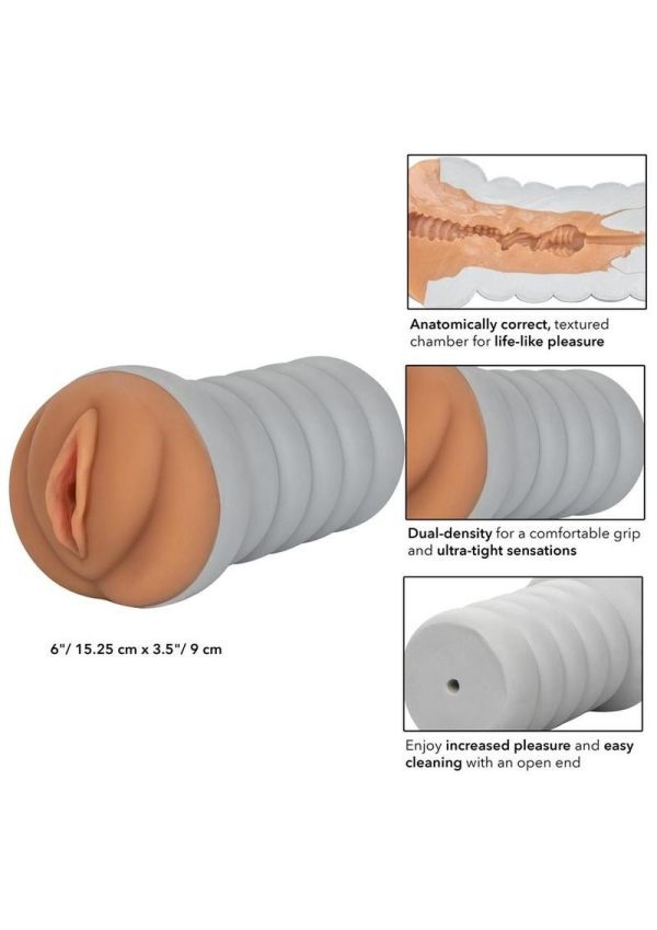 Ribbed Gripper Tight Pussy Dual Dense Textured Masturbator Stroker 6in - Chocolate