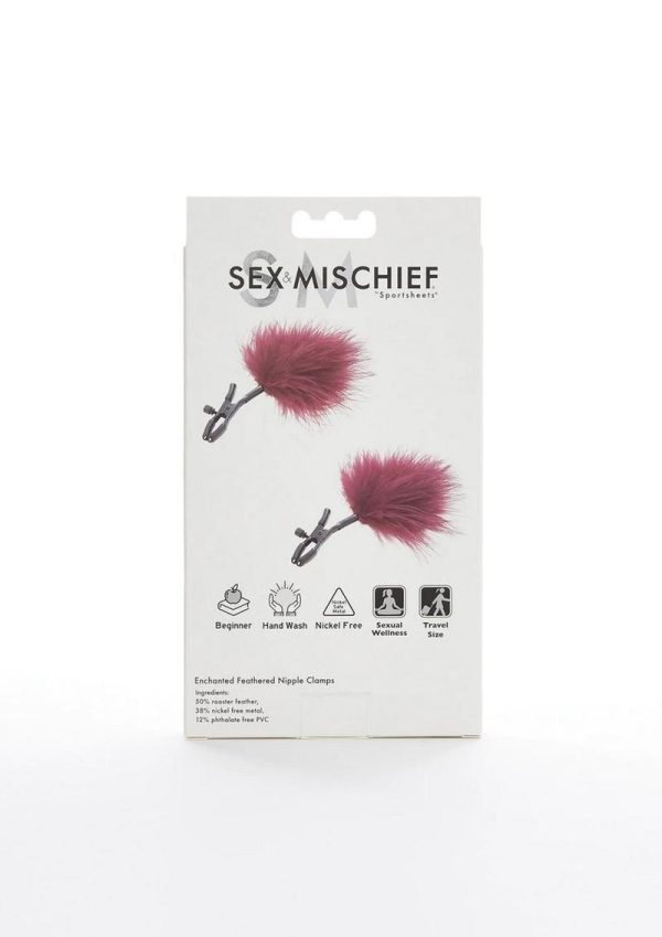 Sex and Mischief Enchanted Feather Nipple Clamps - Red/Black