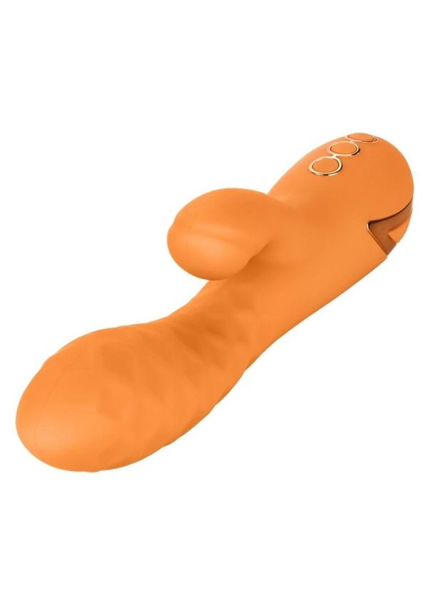 California Dreaming Newport Beach Babe Rechargeable Silicone Thumping Rabbit Vibrator - Orange
