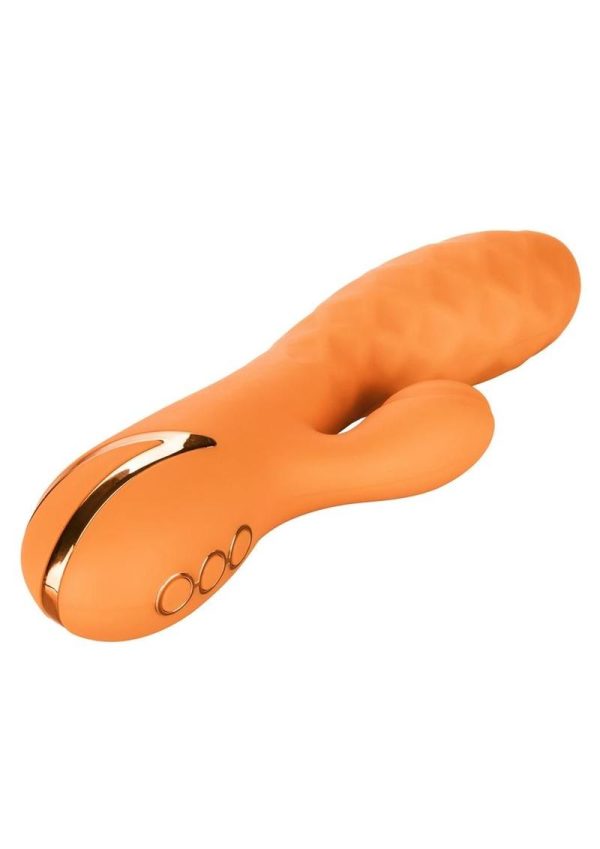 California Dreaming Newport Beach Babe Rechargeable Silicone Thumping Rabbit Vibrator - Orange
