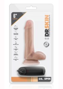 Dr. Skin Silver Collection Dr. Spin Gyrating Dildo with Suction Cup and Remote Control 6in - Vanilla