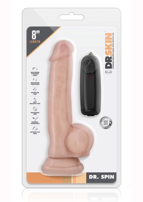 Dr. Skin Silver Collection Dr. Spin Gyrating Dildo with Suction Cup and Wired Remote Control 8.5in - Vanilla
