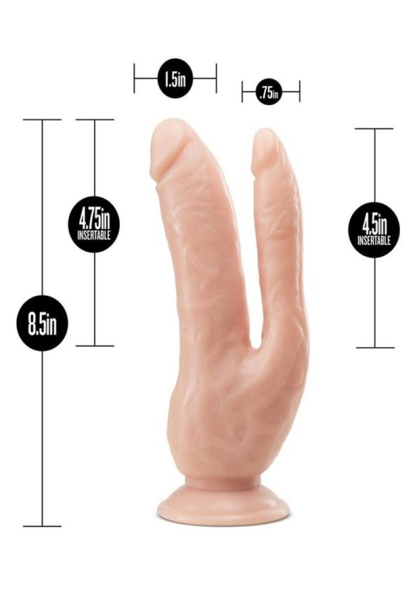 Dr. Skin Silver Collection Dual Penetrating Dildo with Suction Cup 8in - Vanilla