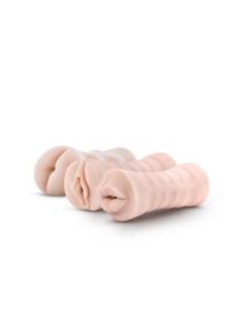 M for Men Soft and Wet Self-Lubricating Vibrating Masturbator Kit (Set Of 3) - Vanilla