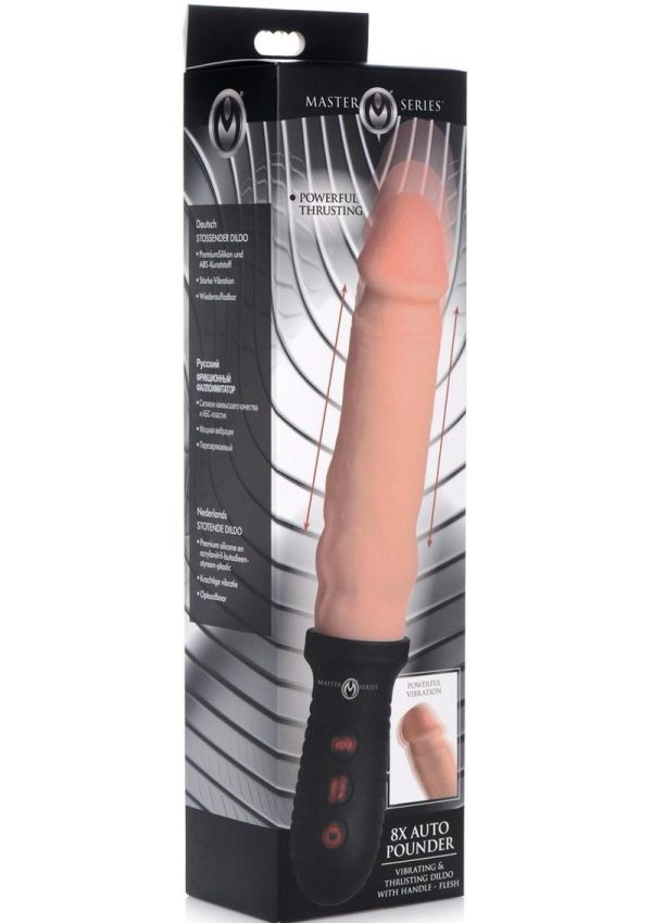 Master Series 8x Auto Pounder Rechargeable Silicone Vibrating and Thrusting Dildo with Handle 10in - Vanilla