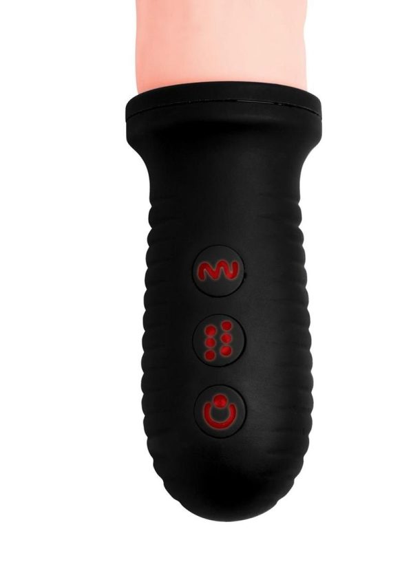 Master Series 8x Auto Pounder Rechargeable Silicone Vibrating and Thrusting Dildo with Handle 10in - Vanilla