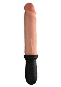 Master Series 8x Auto Pounder Rechargeable Silicone Vibrating and Thrusting Dildo with Handle 10in - Vanilla