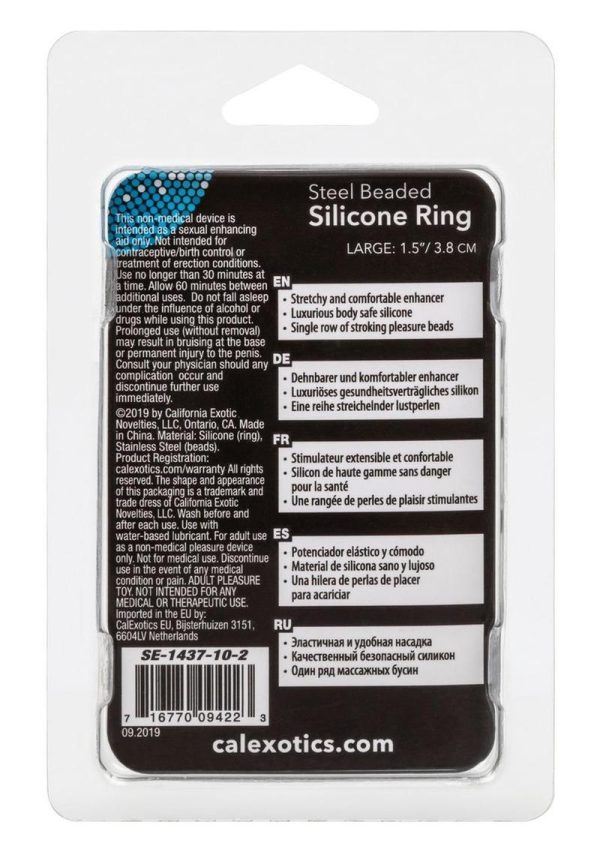 Steel Beaded Silicone Cock Ring - Large - Clear