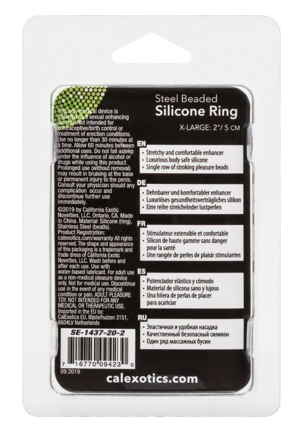Steel Beaded Silicone Cock Ring - X-Large - Clear