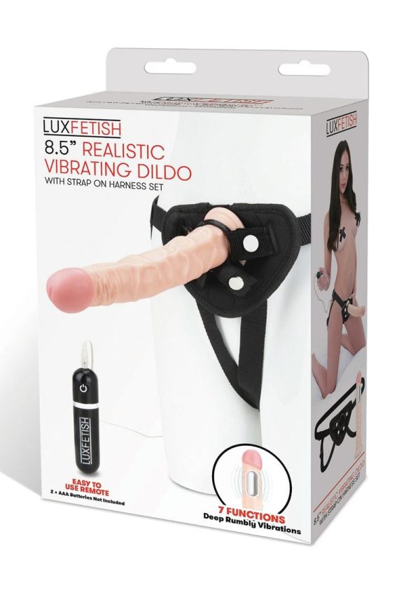 Lux Fetish Realistic Vibrating Dildo with Harness Remote Control 8.5in - Vanilla