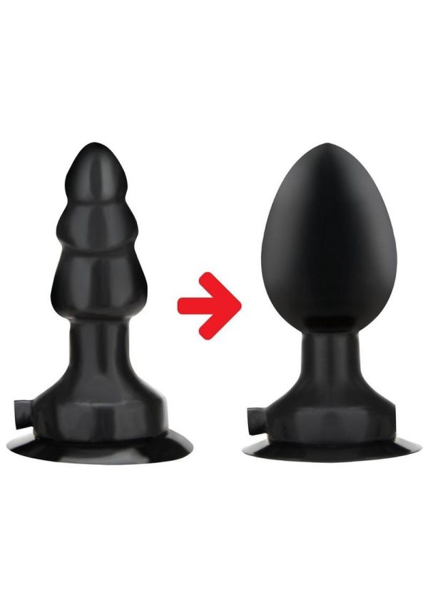 Lux Fetish Inflatable Vibrating Butt Plug with Suction Base and Remote Control 4in - Black