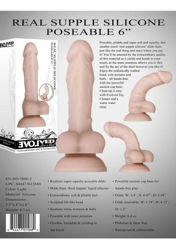 Real Supple Poseable Silicone Dildo with Balls 6in - Vanilla