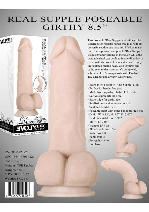 Real Supple Girthy Poseable Dildo with Balls 8.5in - Vanilla