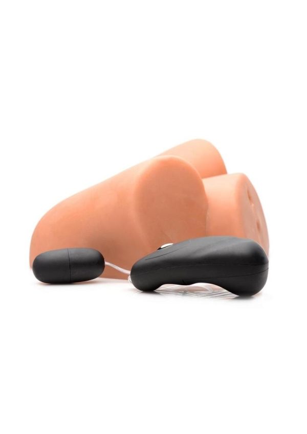 Mistress Bella Vibrating BioSkin Jackhammer Stroker - Pussy and Ass - Caramel