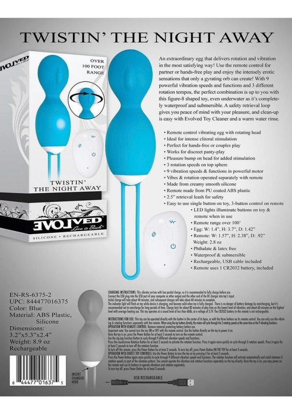 Twistin` The Night Away Silicone Rechargeable Egg with Remote Control - Blue