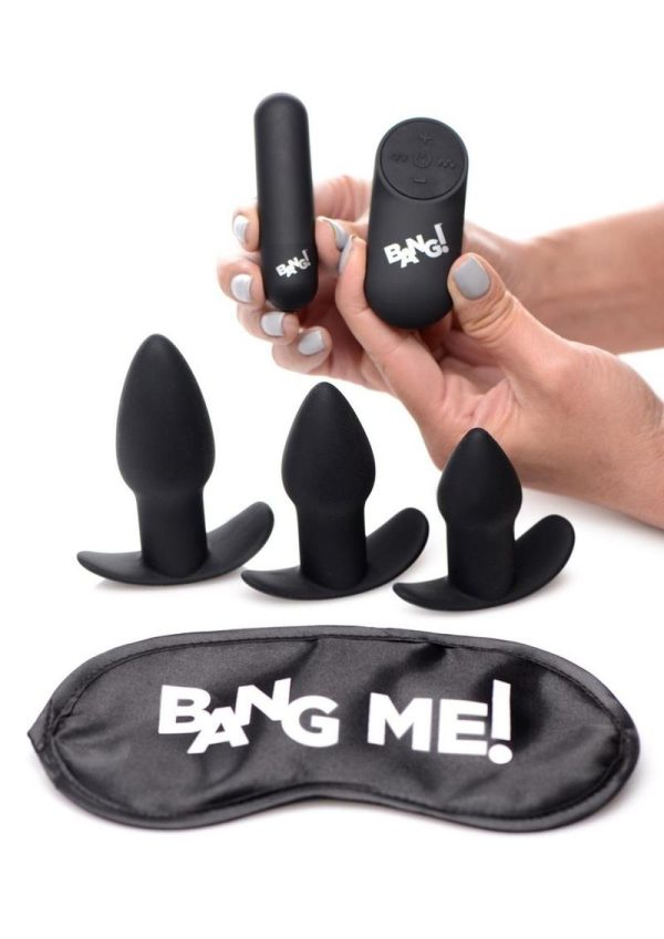 Bang! Backdoor Adventure Rechargeable Silicone Butt Plug Kit with Remote Control (5 pc set) - Black