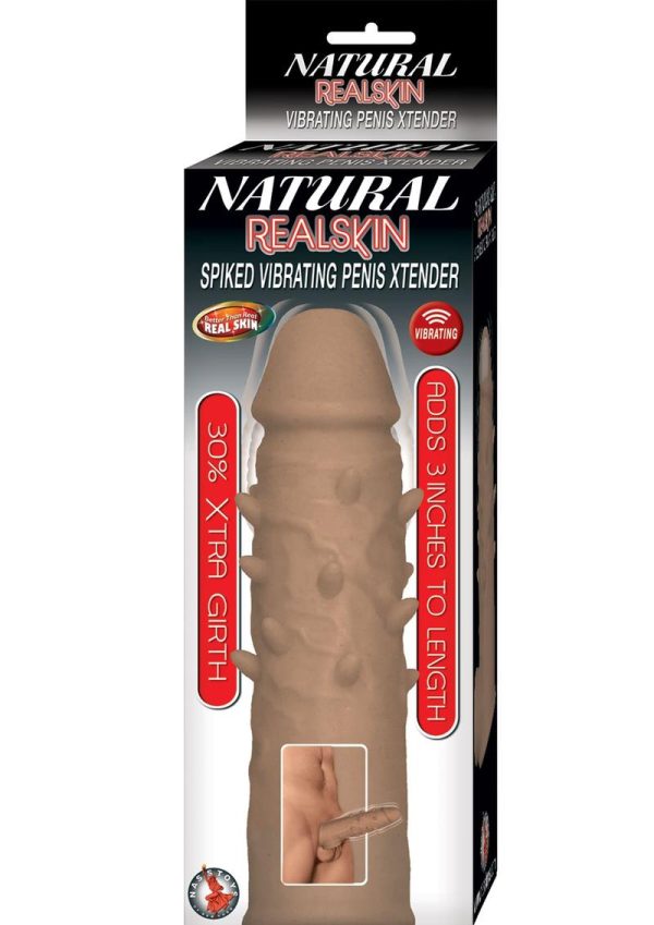 Natural Realskin Spiked Vibrating Penis Xtender - Chocolate