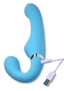 Strap U Mighty Rider 10x Silicone Rechargeable Strapless Strap-On with Remote Control - Blue