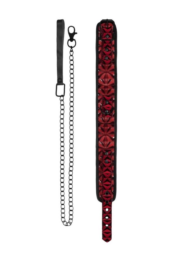 Ouch! Luxury Collar with Leash - Burgundy