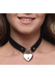 Master Series Lock-It Heart Lock and Key Choker - Black/Silver
