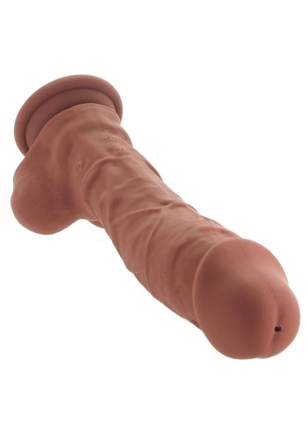 Big Shot Rechargeable Silicone Vibrating Squirting Dong with Balls 8in - Chocolate