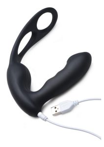 Alpha Pro 7X P-Strap Milker Silicone Rechargeable Vibrating Prostate Plug with Milking Bead
