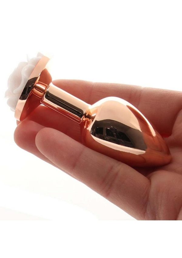 Rear Assets Rose Aluminum Anal Plug - Small - White/Rose Gold