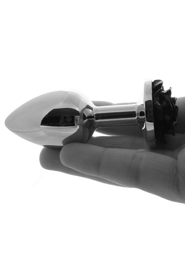 Rear Assets Rose Aluminum Anal Plug - Small - Black/Silver