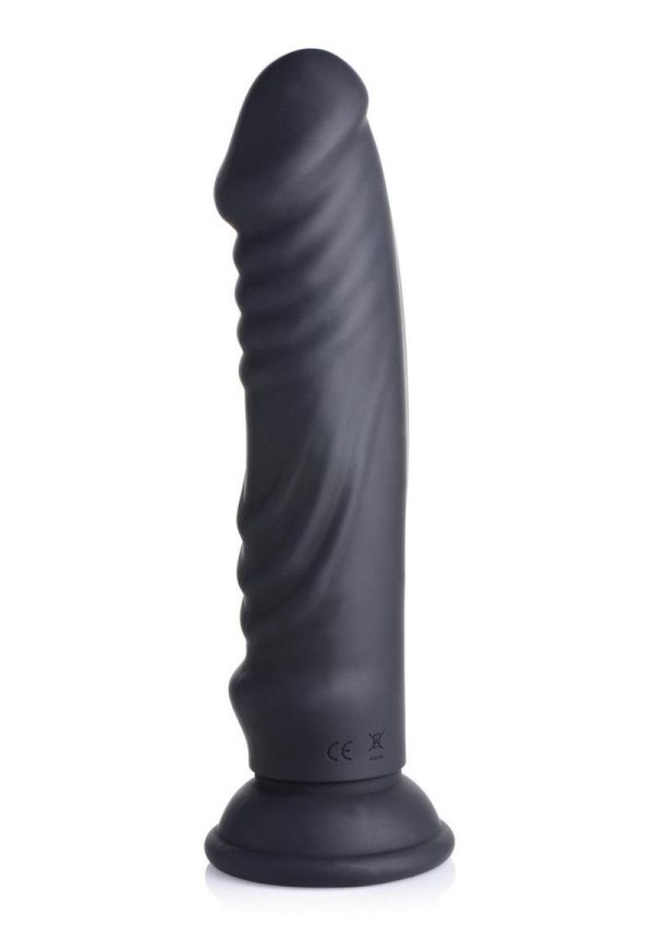 Zeus Vibrating and E-Stim Rechargeable Silicone Dildo with Remote Control 7.9in - Black