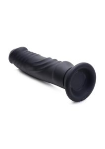 Zeus Vibrating and E-Stim Rechargeable Silicone Dildo with Remote Control 7.9in - Black