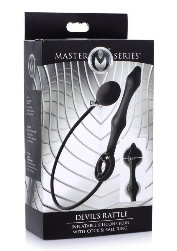 Master Series Devil`s Rattle Inflatable Silicone Plug with Cock Ring - Black